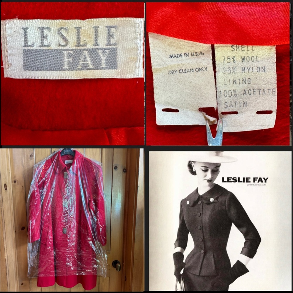 Vintage Mob Wife Jackie O Leslie Fay Swing Coat Wool Blend ‘50s ‘60s USA (L~XL) - Picture 6 of 17
